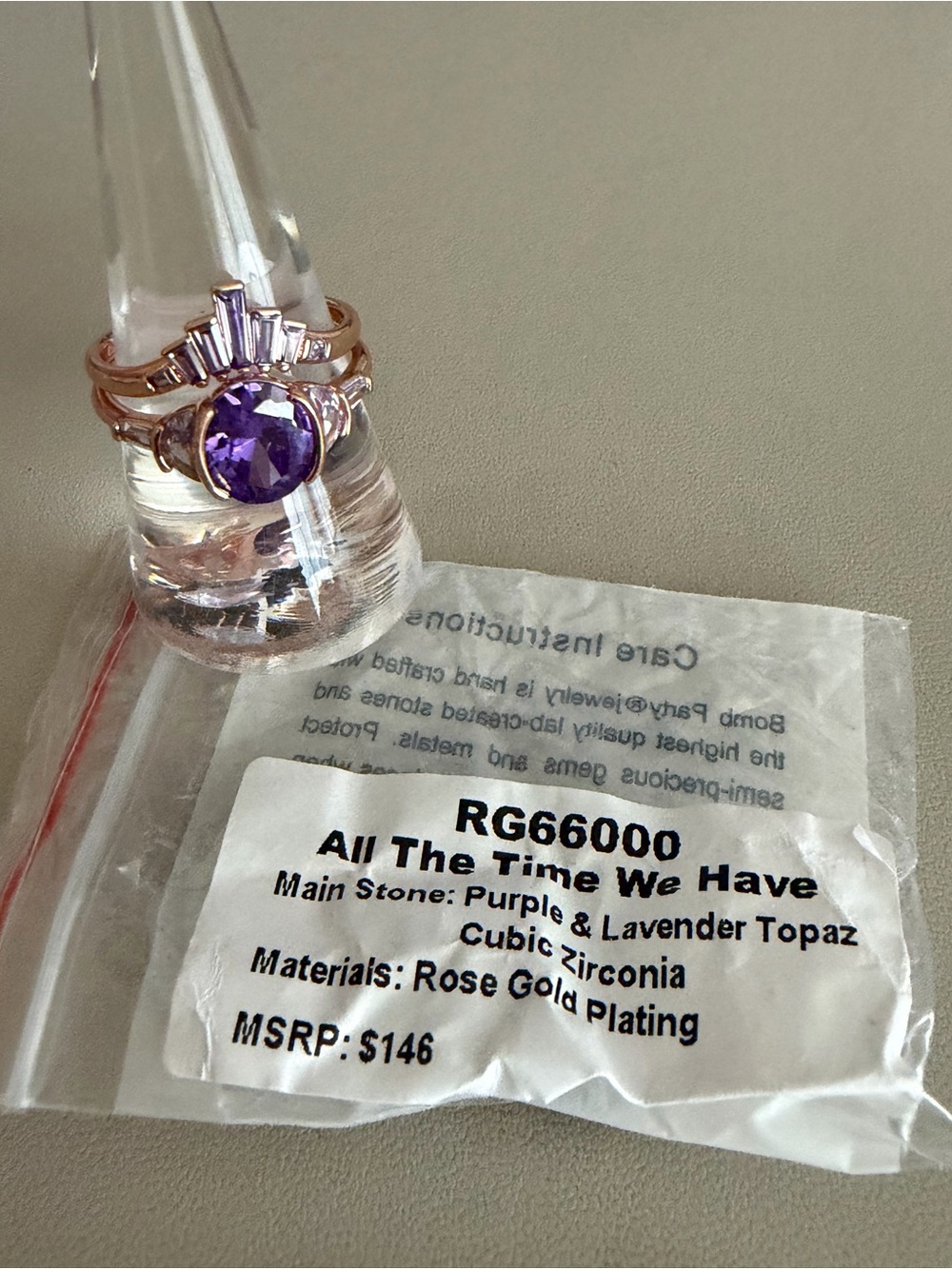 Bomb Party OG Collection Two-Fer Ring Set – Size 9 – Purple Topaz – Rose Gold